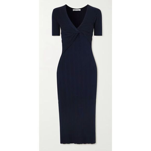 Frame Twist-Front Ribbed Stretch-Knit Midi Dress in Navy NWOT Size Small - Picture 3 of 10